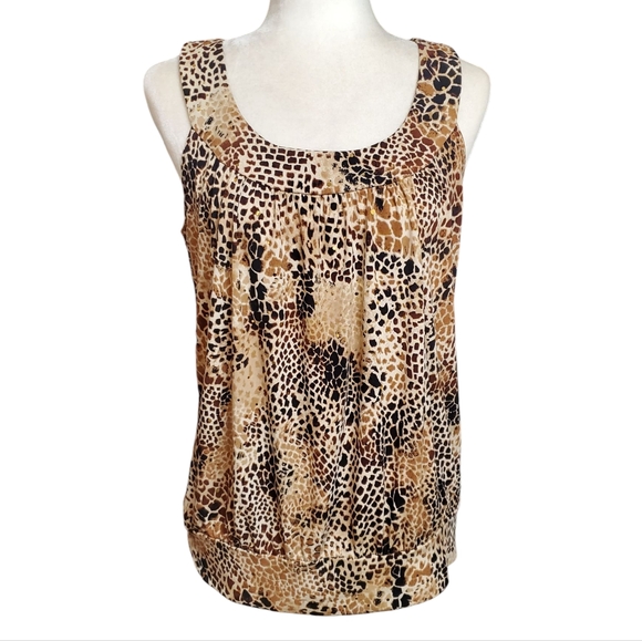 BCX Womens Blouse Brown Animal Print Banded Hem Sleeveless Top Size Large - Picture 1 of 10